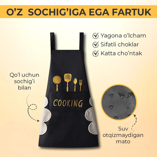 Kitchen apron with sewn-in towel