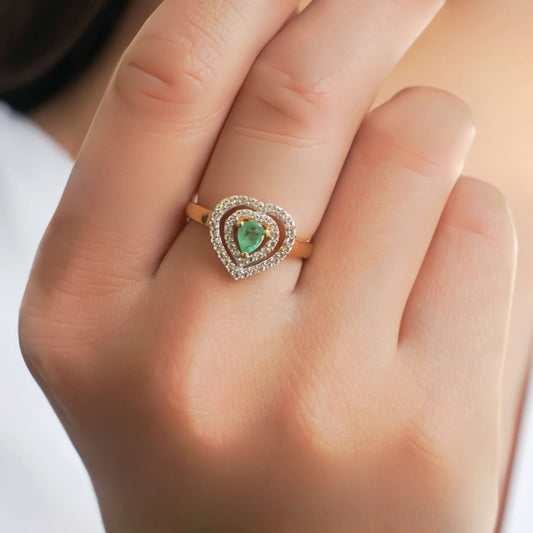 SZ14565 Ring Silver 925 Brazilian Emerald White Topaz (Gold Plated)