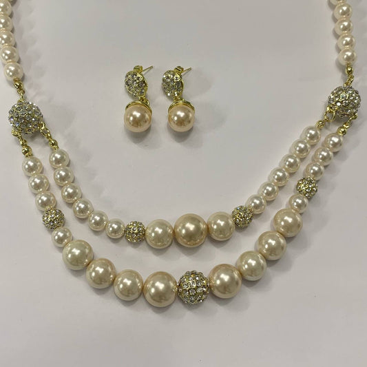 CC01869 Set Yellow Gold Plated Alloy Simulated Pearl