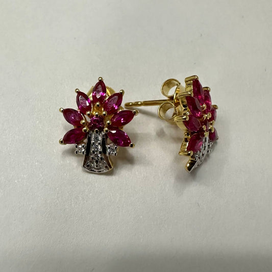 SZ16295 Stud Earrings Silver 925 Ruby Linde Fianite (Gold Plated)