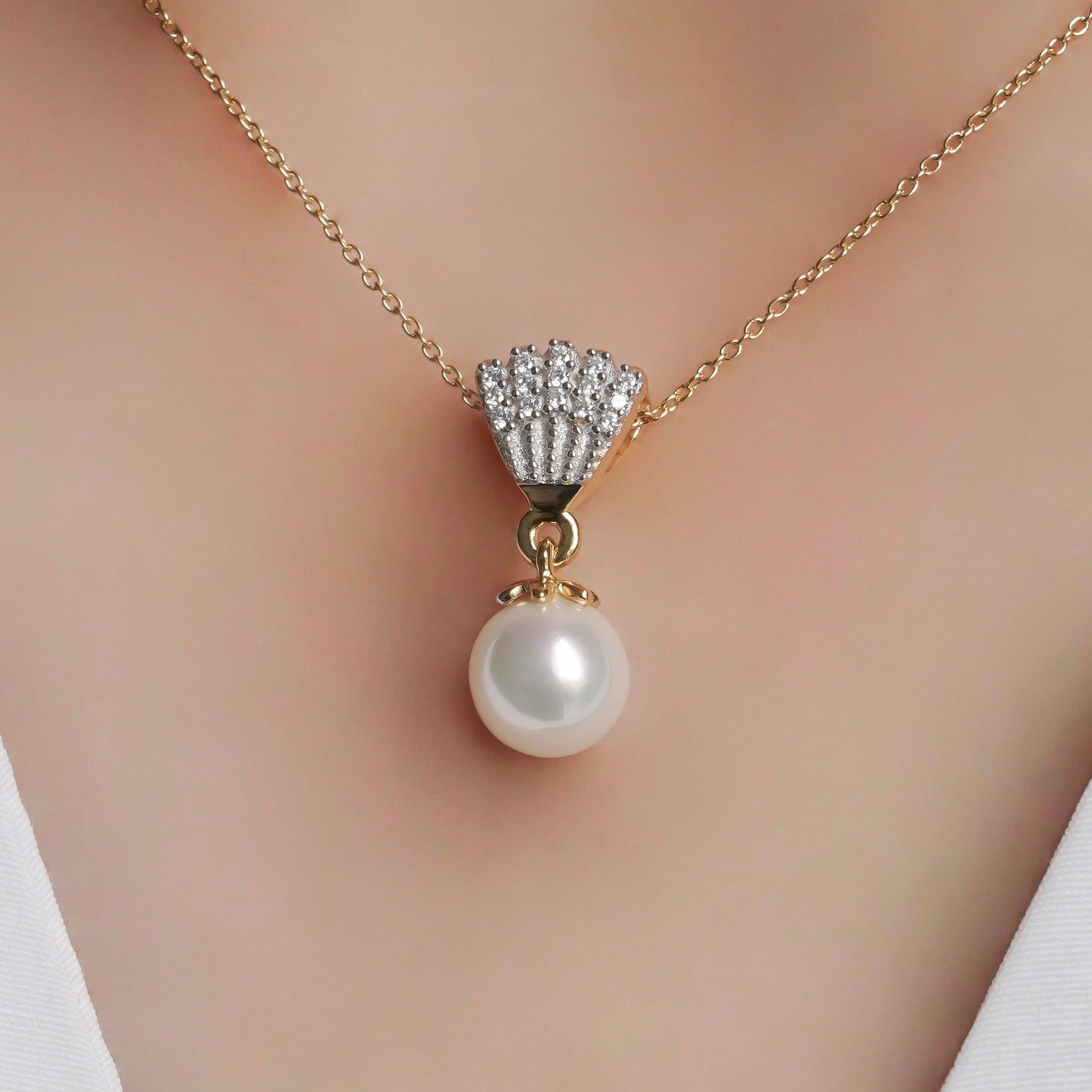 SZ16512 Necklace Silver 925 White Pearl Pianite (Gold Plated)