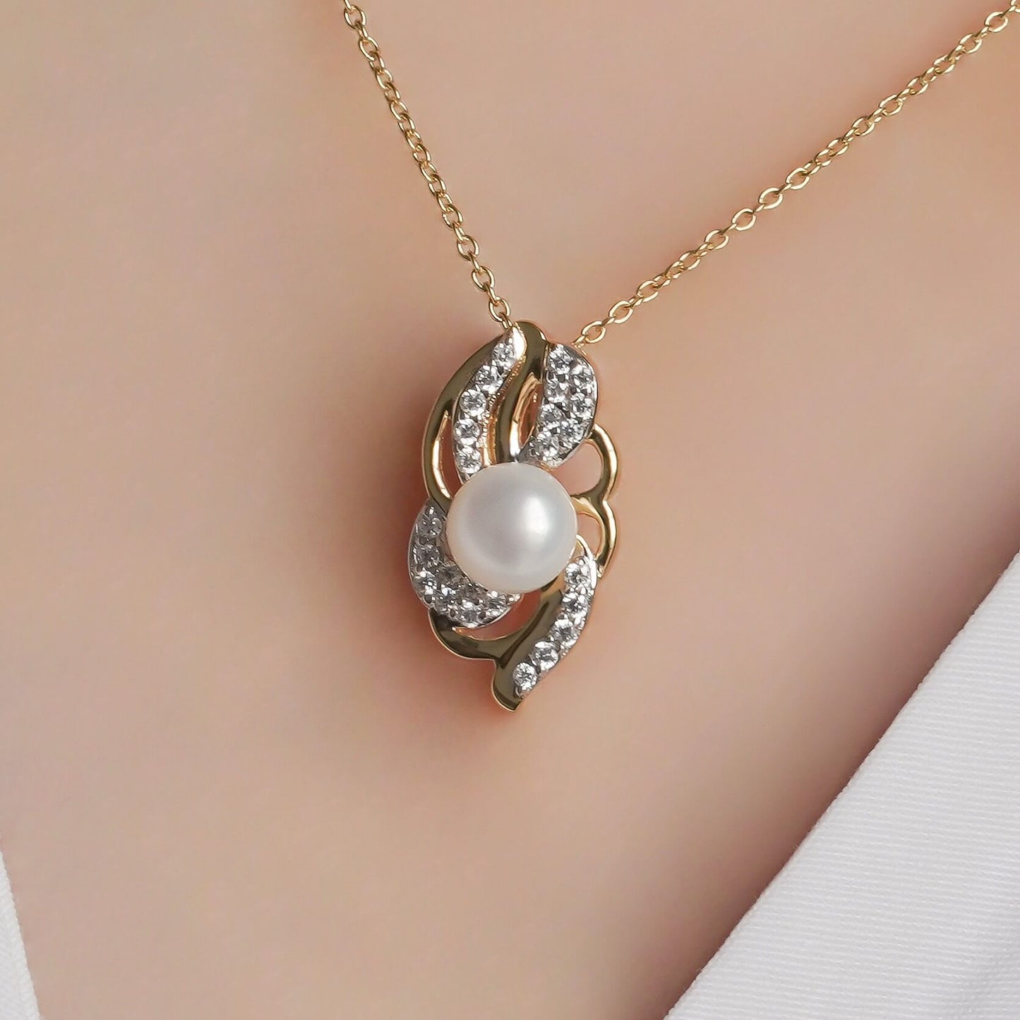 SZ16661 Necklace Silver 925 White Pearl Pianite (Gold Plated)