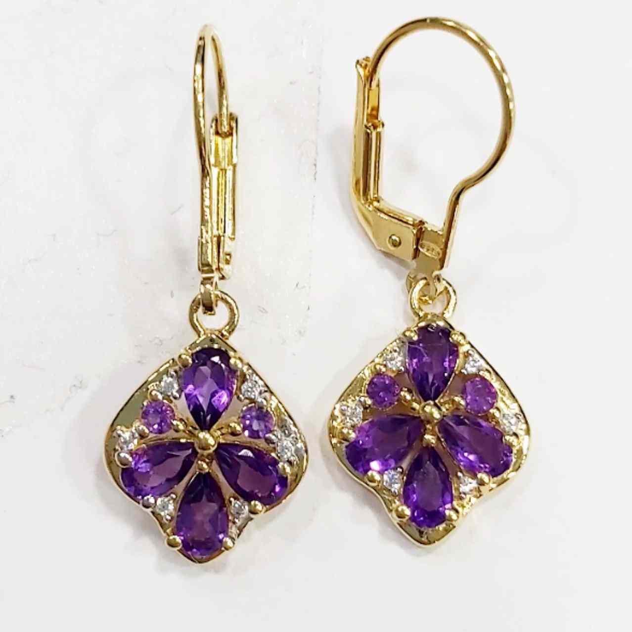 SZ16686 Sterling Silver 925 African Amethyst Fianite (Gold Plated)