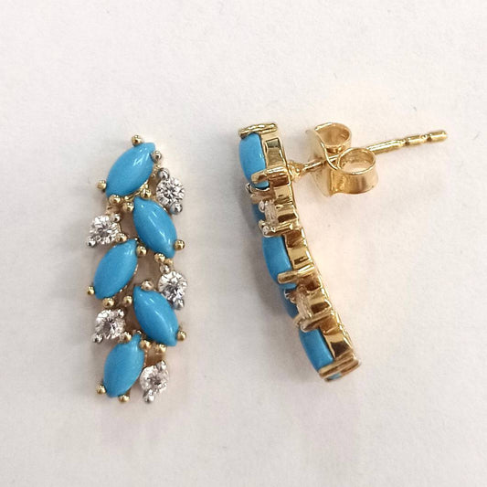 SZ16326 Studs Silver 925 Linde Turquoise Fianite (Gold Plated)