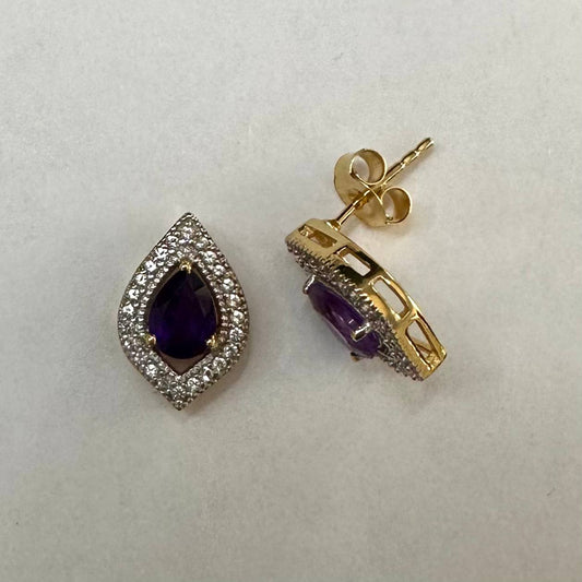 SZ14437 Earrings 925 Silver African Amethyst Topaz White (Gold Plated)