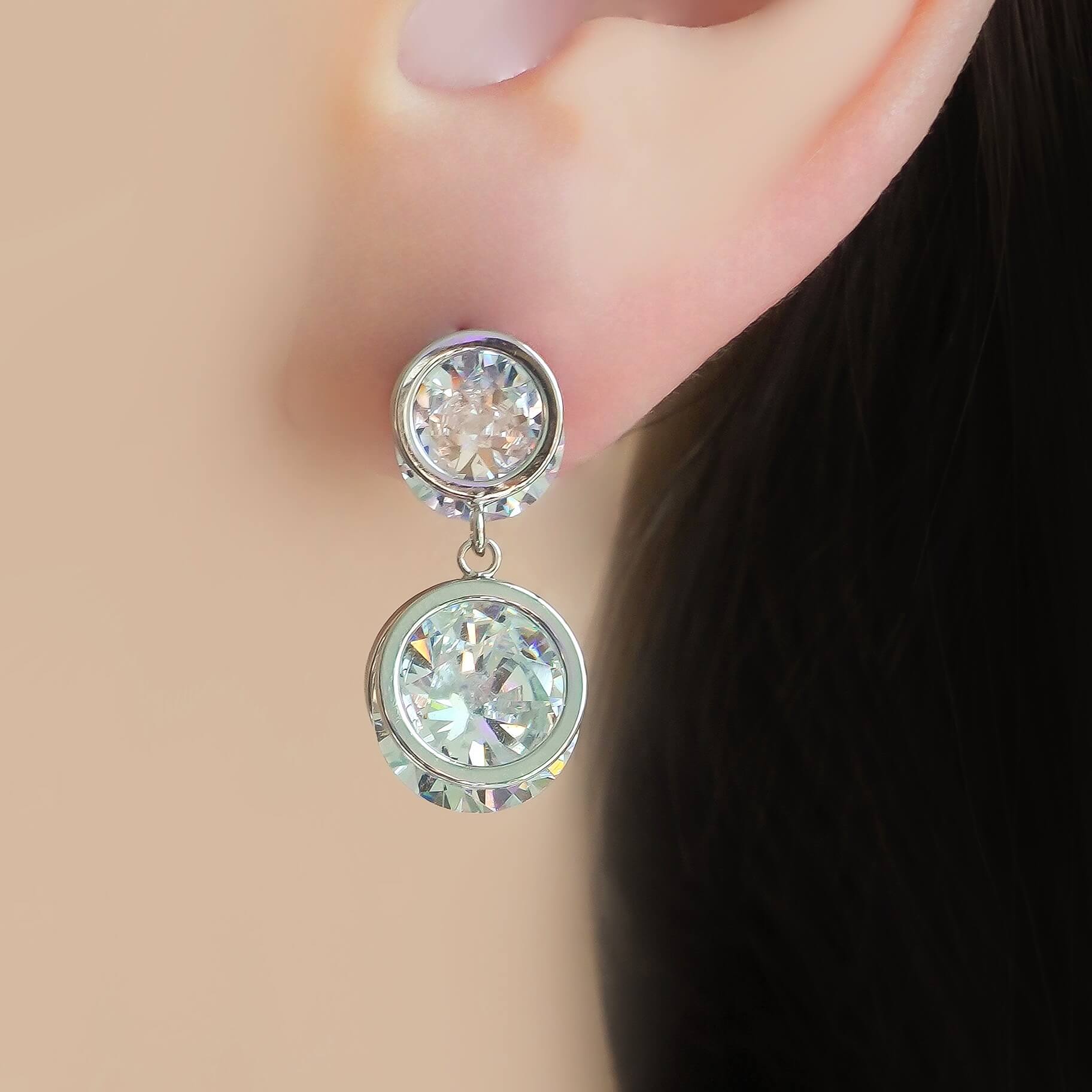 CC00428 Earrings Copper cubic zirconia white 18k gold plated