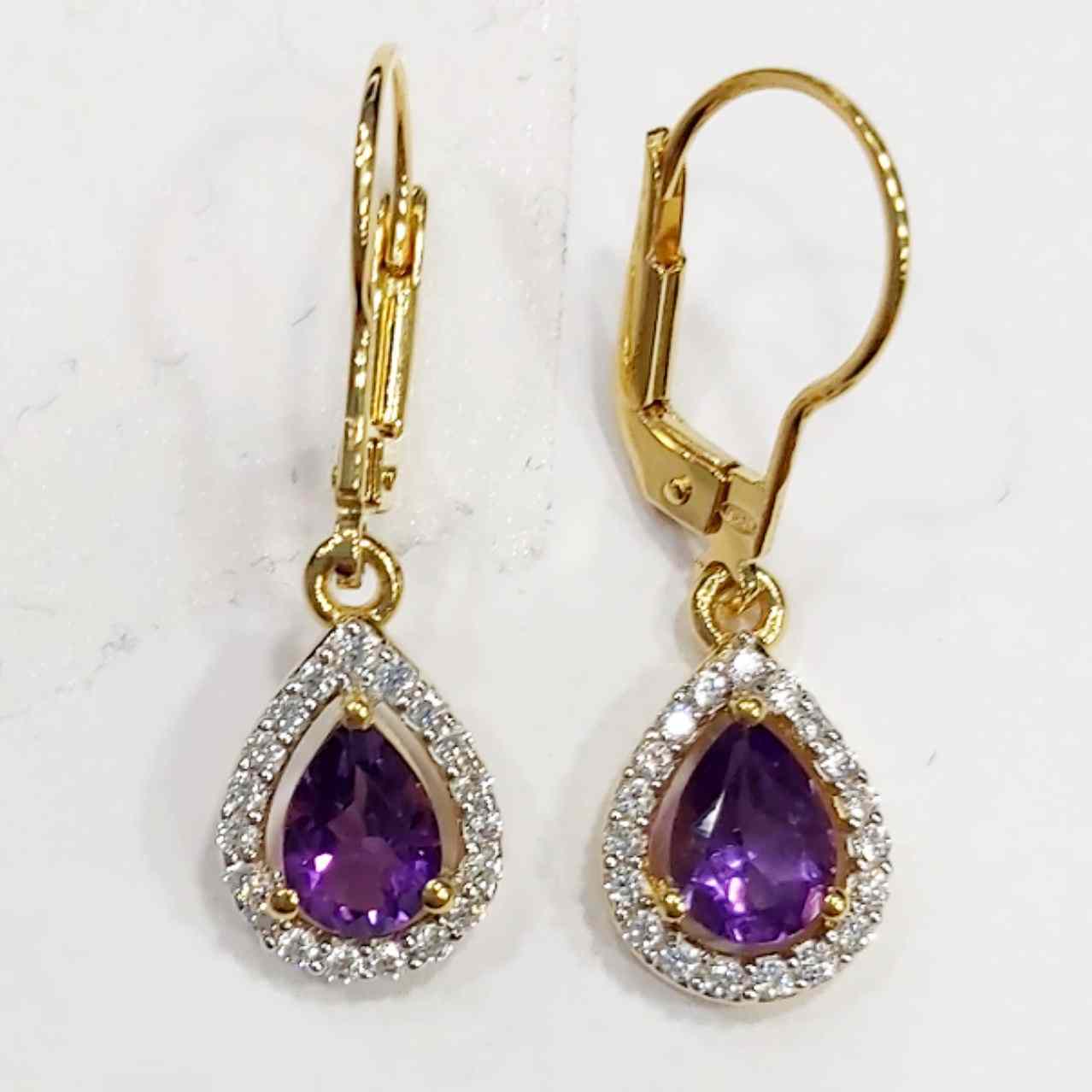 SZ16543 Sterling Silver 925 African Amethyst Fianite (Gold Plated)