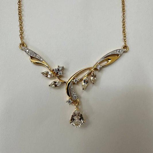 SZ16234 Necklace Sterling Silver 925 White Topaz Fyanite (Gold Plated)