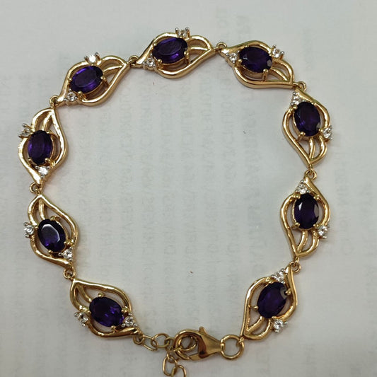 SZ13864 Bracelet 925 Silver African Amethyst Topaz White (Gold Plated)