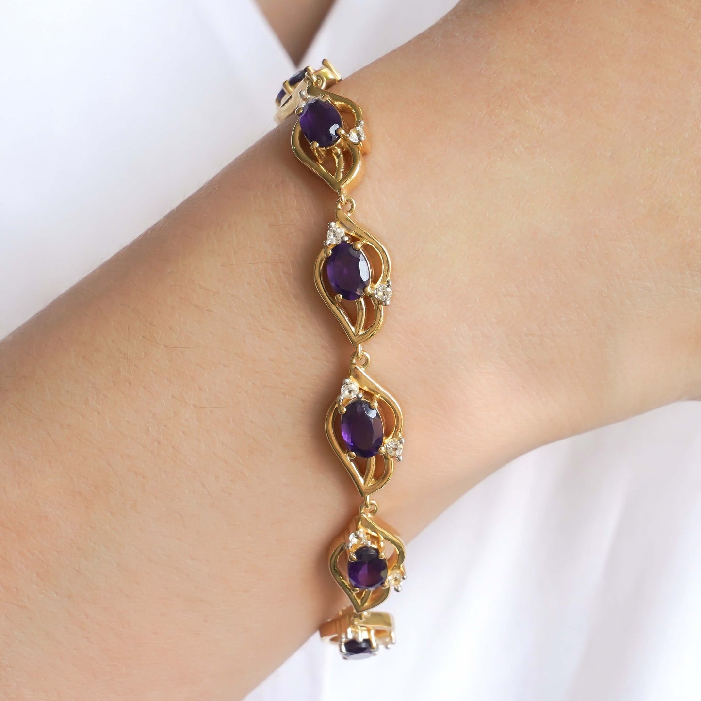 SZ13864 Bracelet 925 Silver African Amethyst Topaz White (Gold Plated)