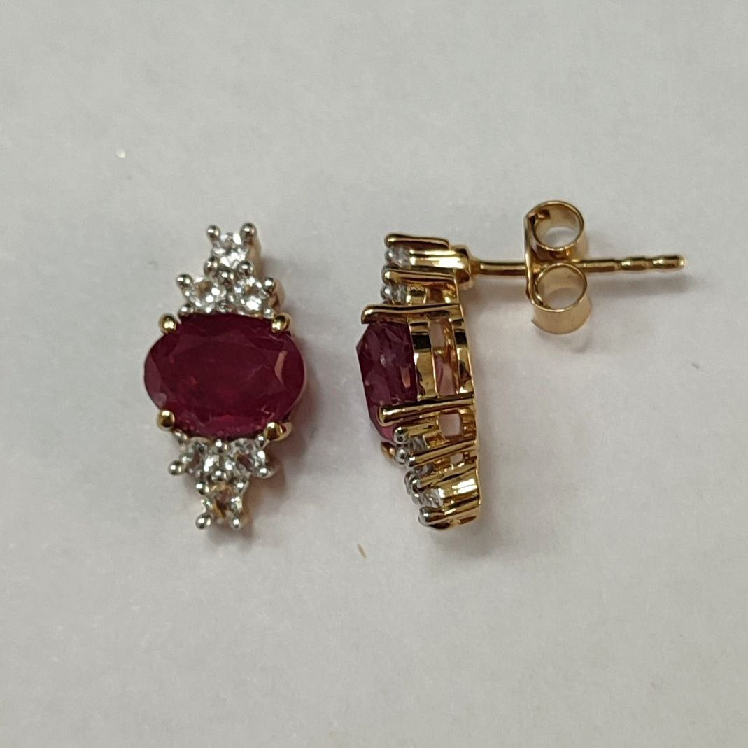 SZ13822 Earrings Silver 925 Ruby Longido Topaz White (Gold Plated)