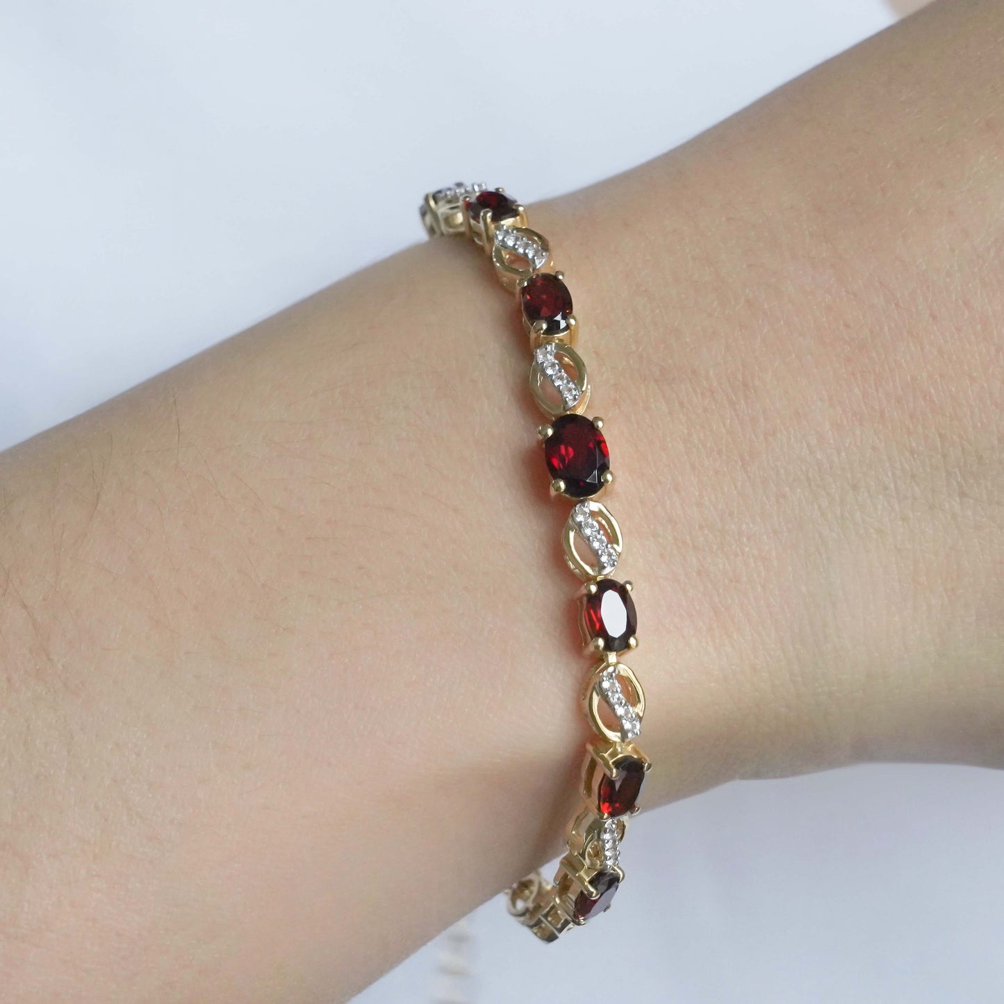 SZ14511 Bracelet Silver 925 Garnet White Topaz (Gold Plated)