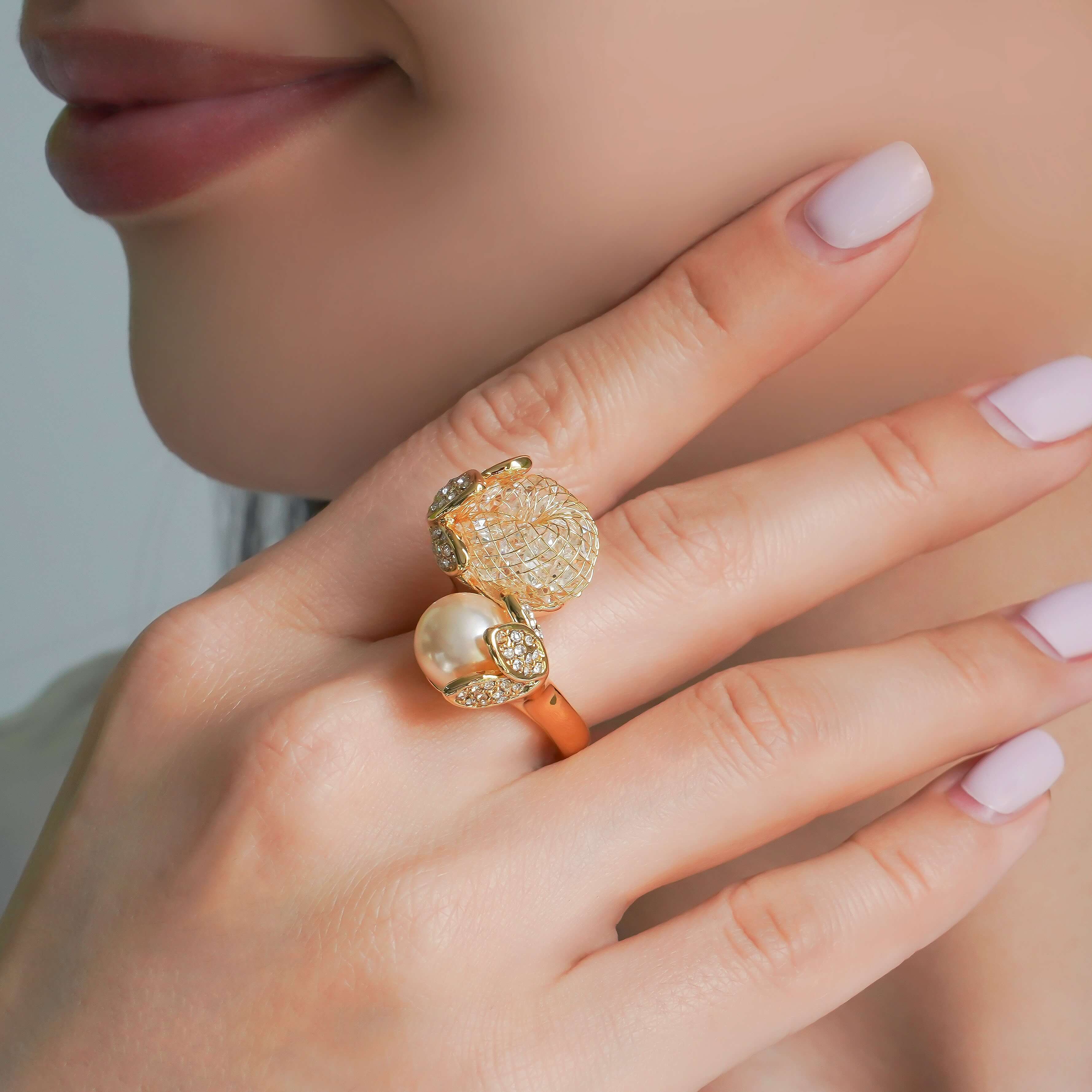 CC00292 Ring Copper pearls 18k gold plated