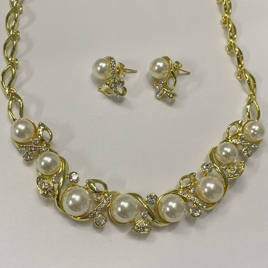 CC01884 Set Yellow Gold Plated Alloy Simulated Pearl