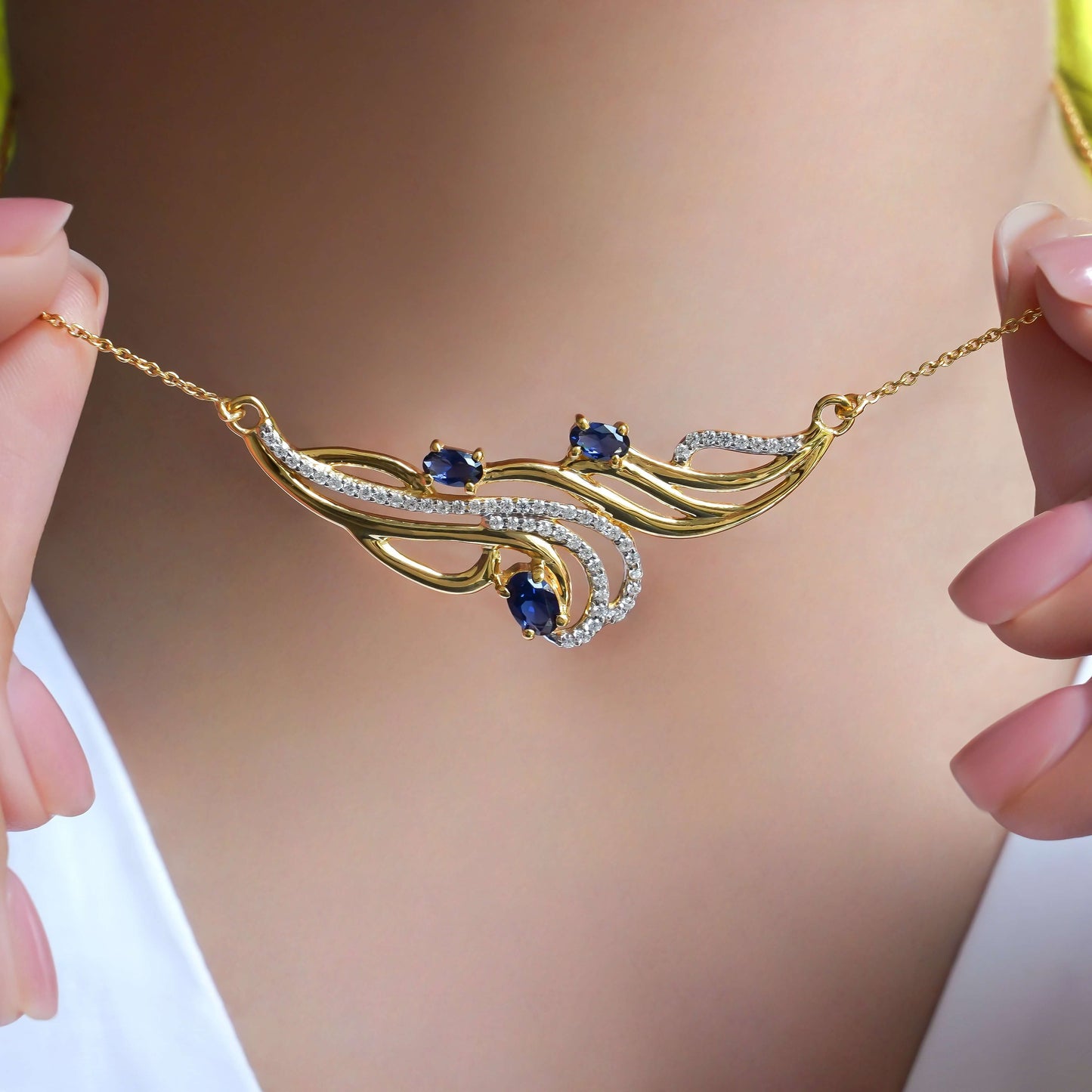 SZ15922 Necklace Silver 925 Linde Sapphire Cubic Zirconia (Gold Plated)