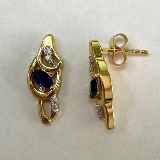 SZ15878 Earrings Silver 925 Linde Sapphire Cubic Zirconia (Gold Plated)