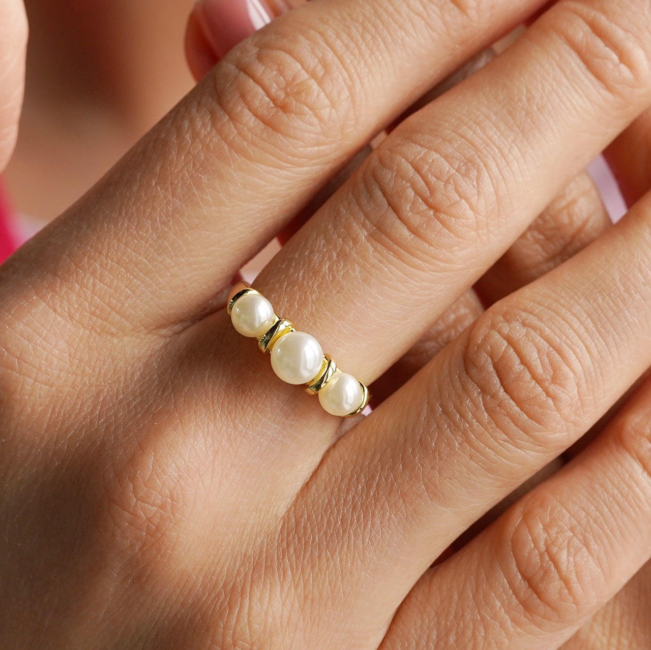 CC01377 18K Gold Plated Copper Imitation Pearl Ring