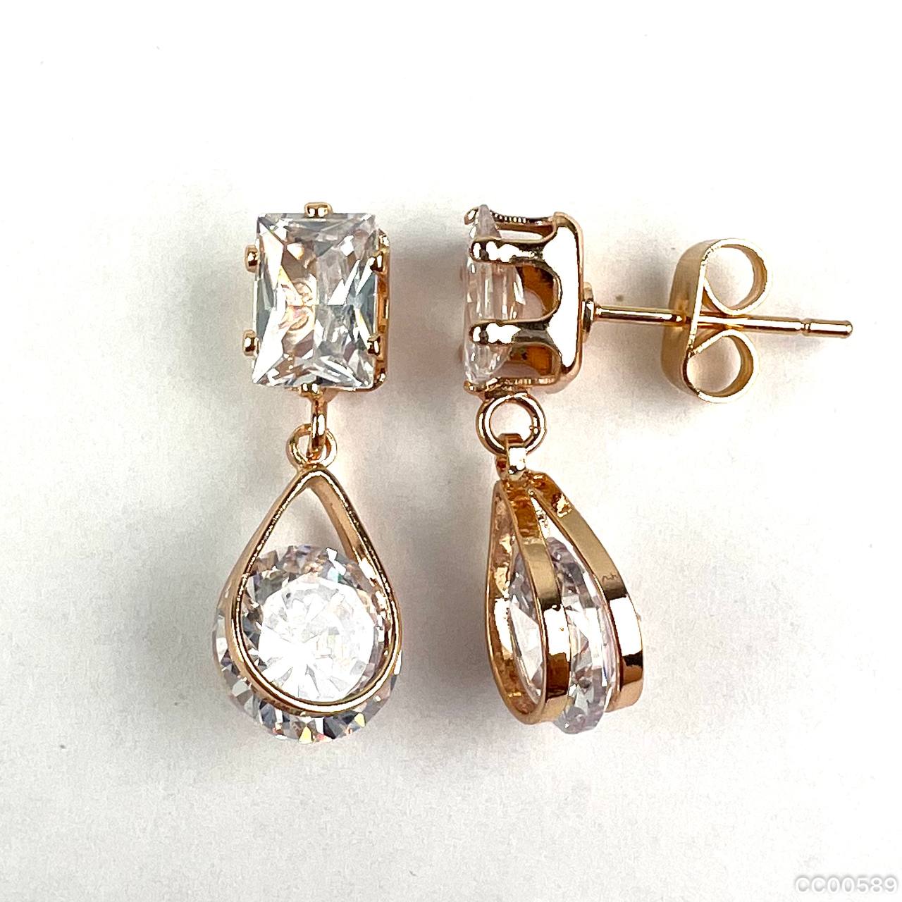 CC00589 Earrings Copper Cubic Zirconia 18K gold plated