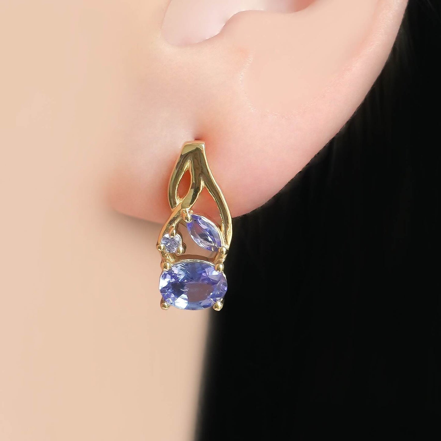 SZ13197 Earrings Silver 925 Tanzanite (Gold plated)