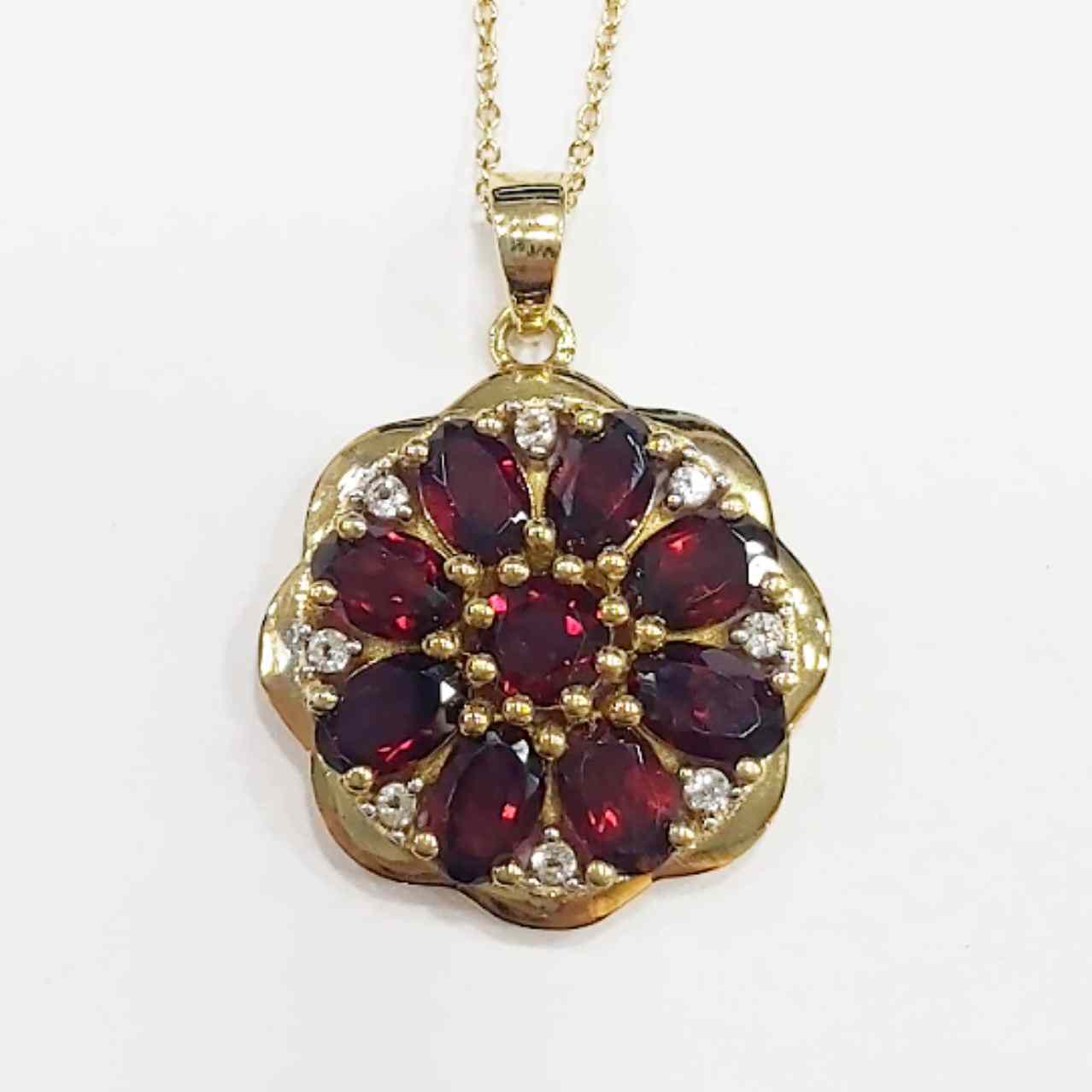 SZ14404 Necklace Sterling Silver 925 Garnet White Topaz (Gold Plated)