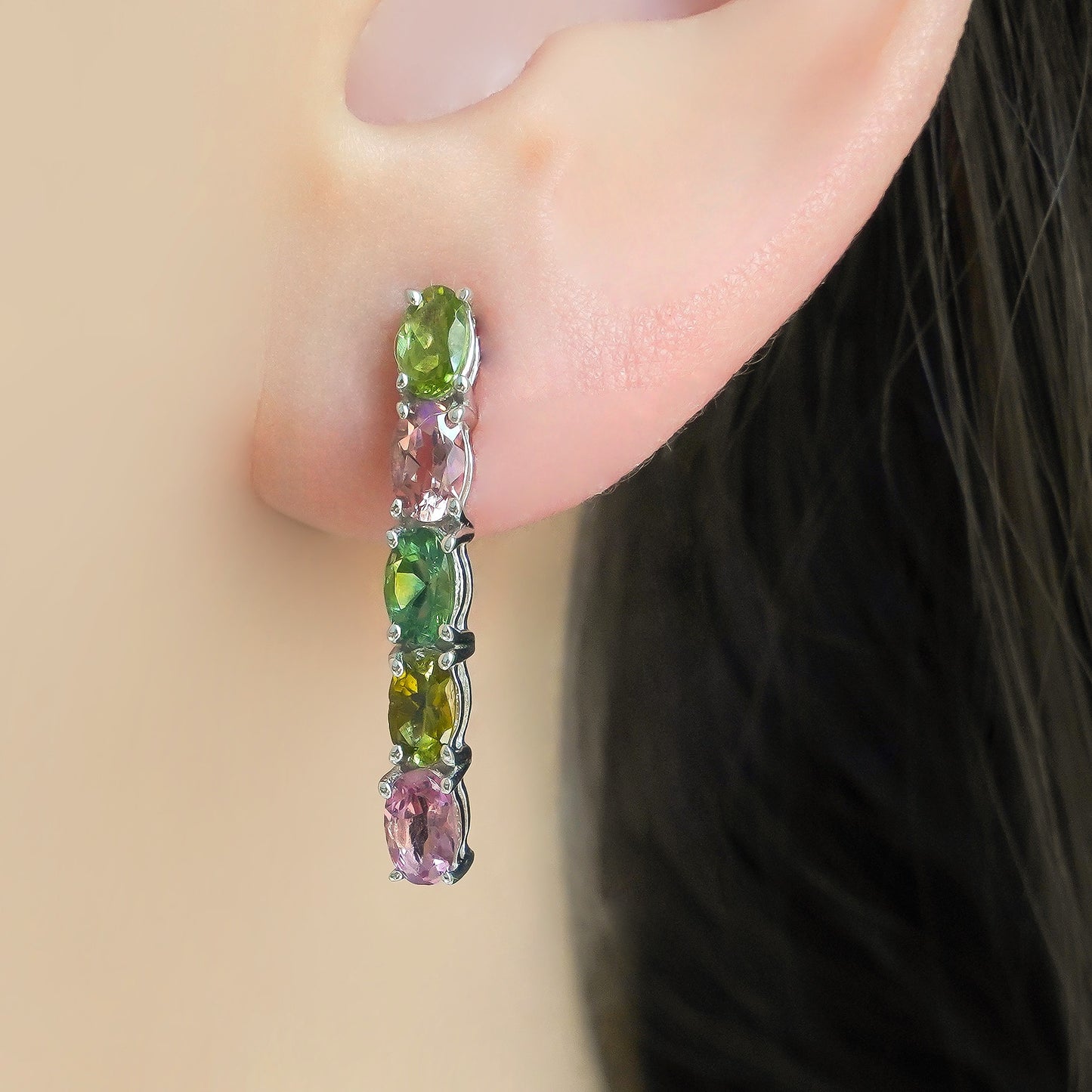 SZ11849 Earrings Silver 925 Rainbow Tourmaline