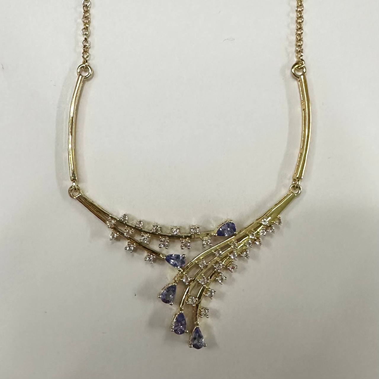 SZ14598 Necklace Silver 925 Tanzanite White Topaz (Gold Plated)