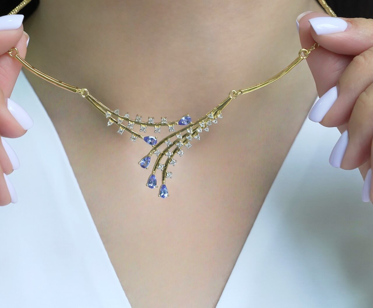 SZ14598 Necklace Silver 925 Tanzanite White Topaz (Gold Plated)