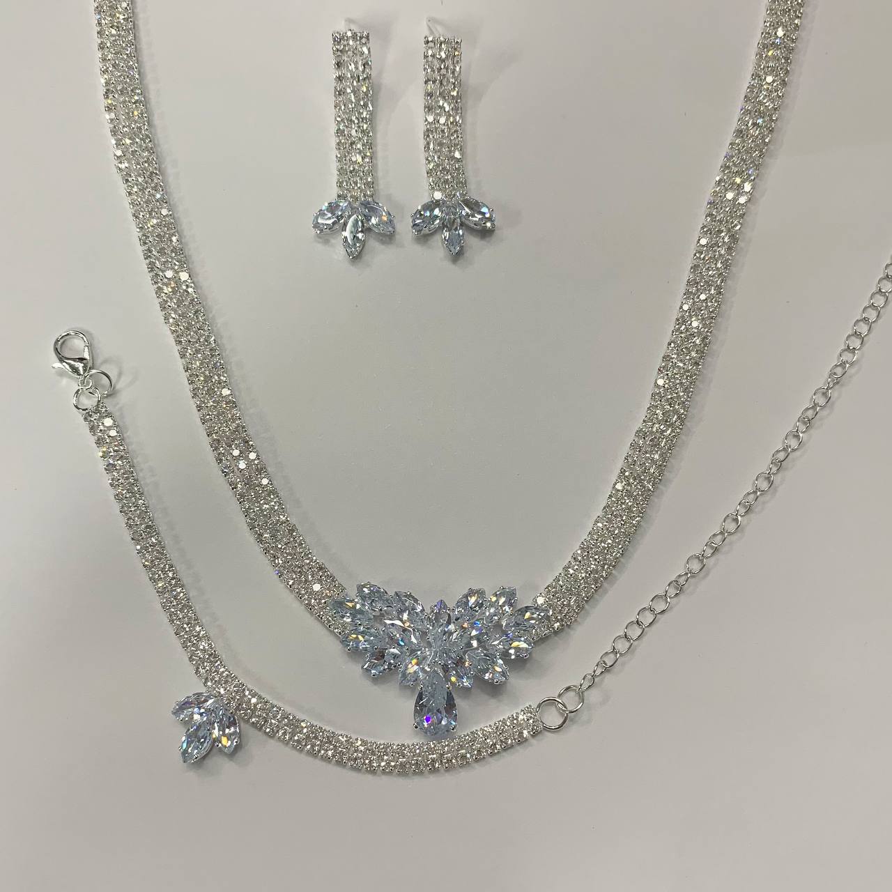 CC01932 Set 18K White Gold Plated Copper Crystal