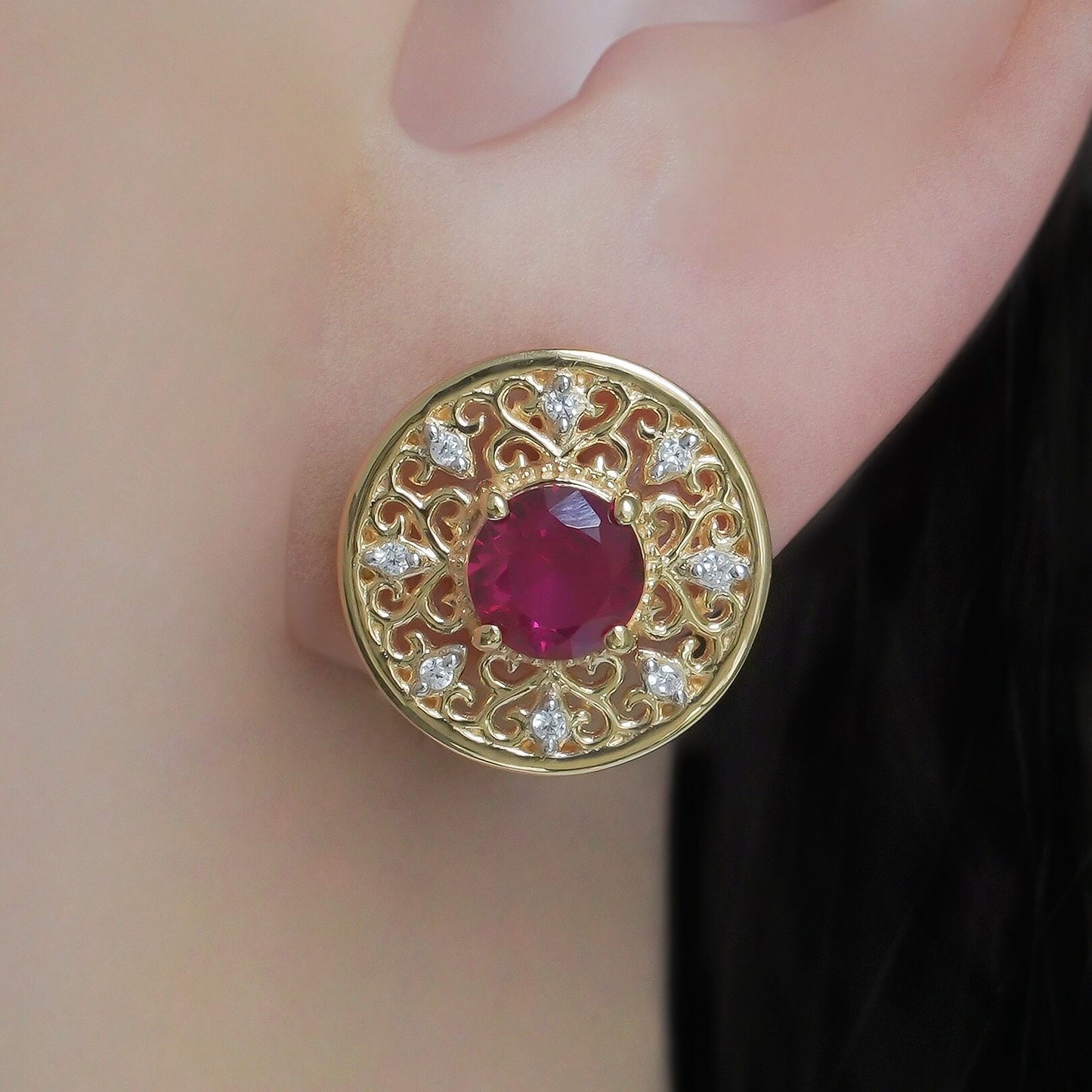 SZ16735 Sterling Silver 925 Ruby Linde Fianite (Gold Plated)