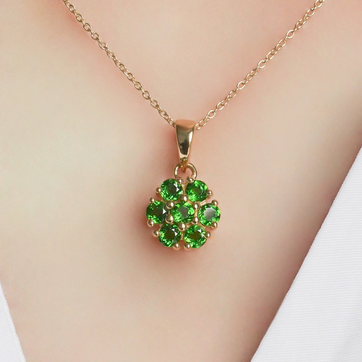 SZ16719 Necklace Silver 925 Chromium Diopside (Gold Plated)