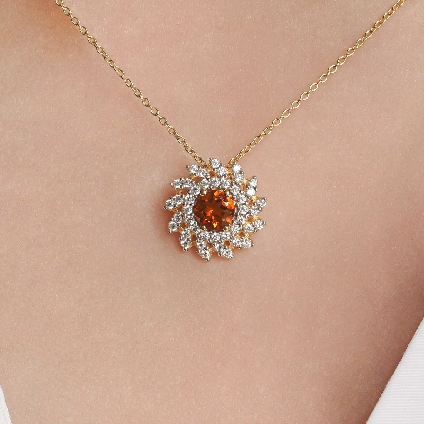 SZ16771 Necklace Sterling Silver 925 Madeira Citrine Fianite (Gold Plated)