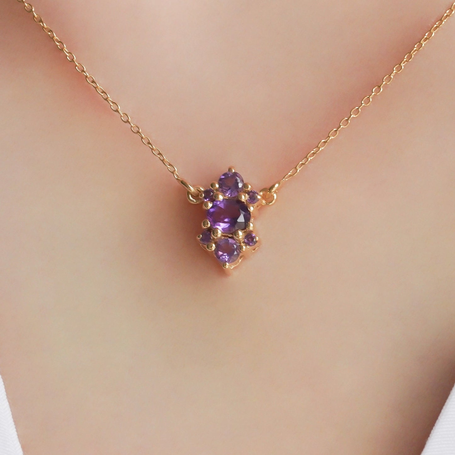 SZ16682 Necklace Silver 925 African Amethyst (Gold Plated)