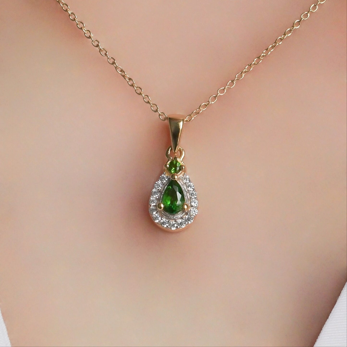 SZ16718 Necklace Silver 925 Chrome Diopside Pyanite (Gold Plated)