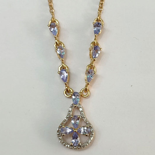 SZ13890 Necklace Silver 925 Tanzanite Topaz White (Gold Plated)