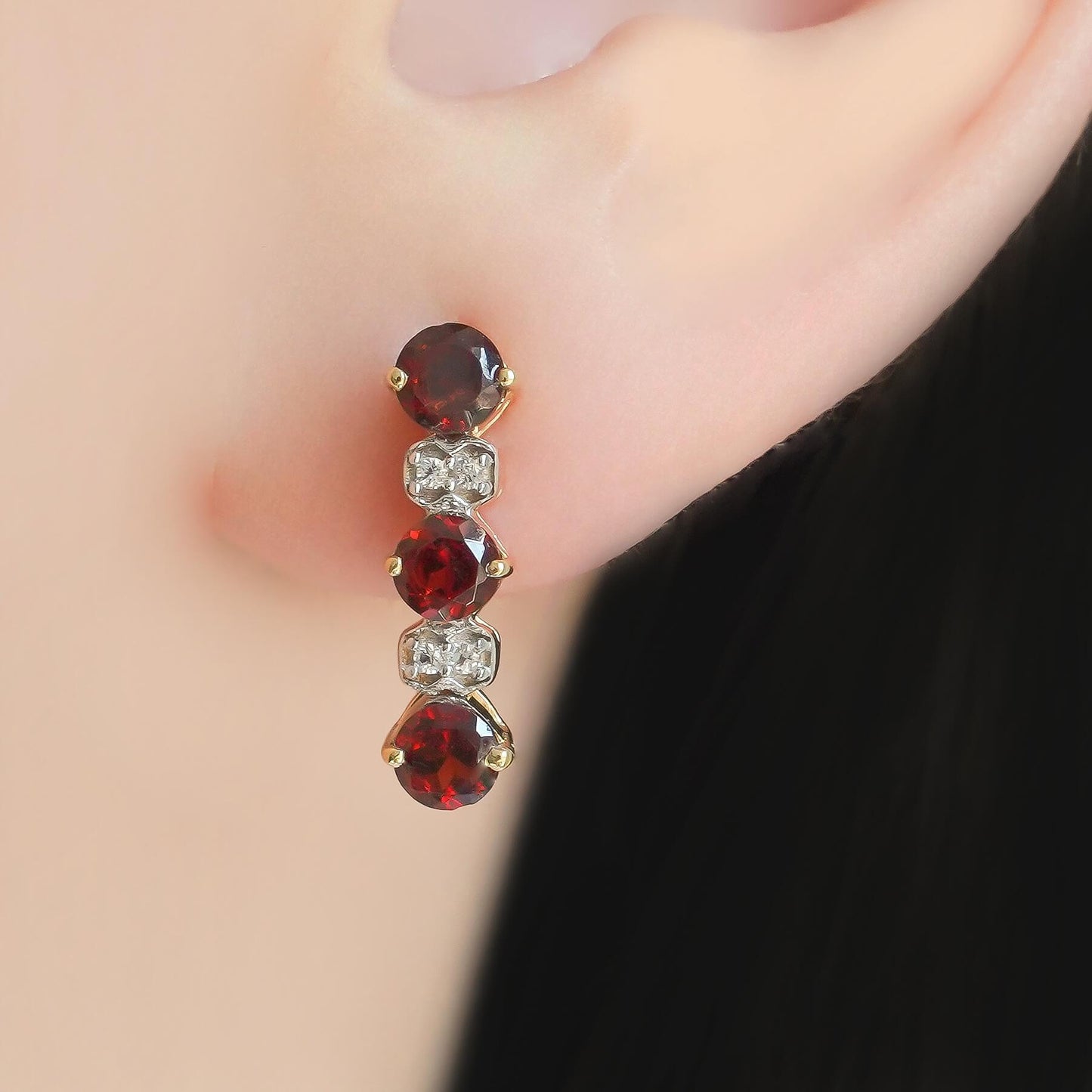 SZ13808 Earrings Silver 925 Garnet Topaz White (Gold Plated)