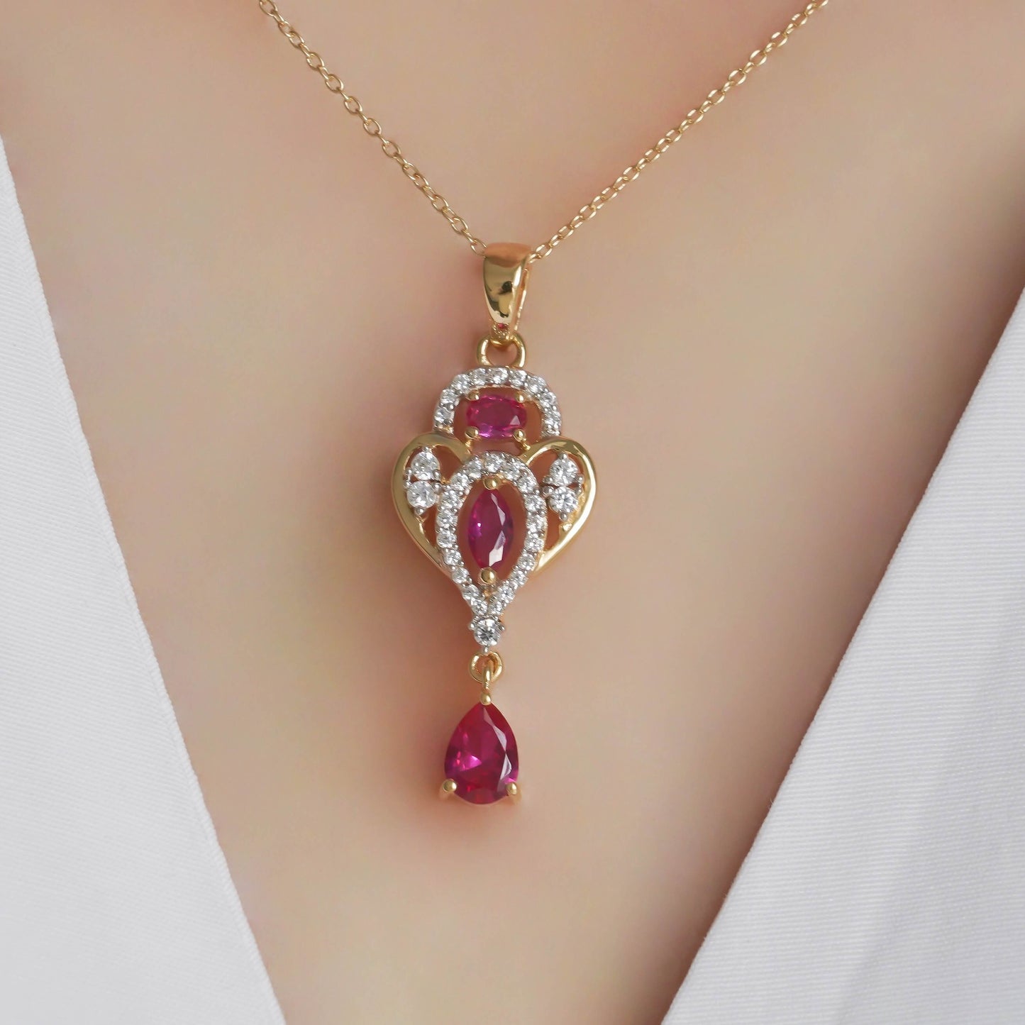 SZ16538 Necklace Silver 925 Ruby Linde Fianite (Gold Plated)