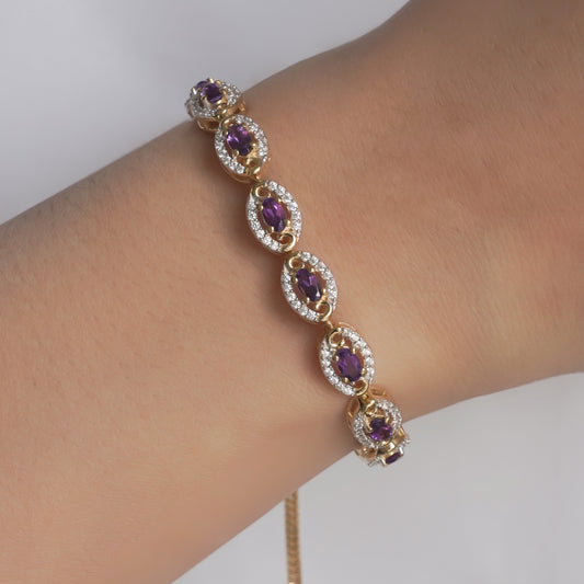 SZ16564 Bracelet Silver 925 African Amethyst Fianite (Gold Plated)