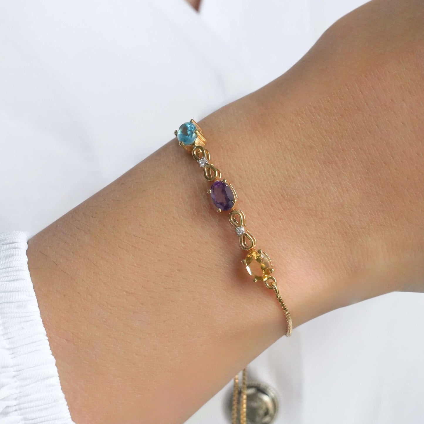 SZ16320 Bracelet Silver 925 African Amethyst Citrine Topaz Swiss Fianite (Gold Plated)