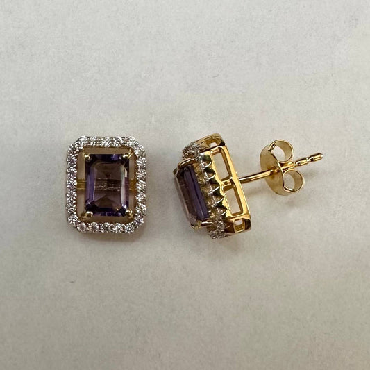 SZ15958 Earrings Silver 925 Alexandrite nano Cubic zirconia (Gold plated)