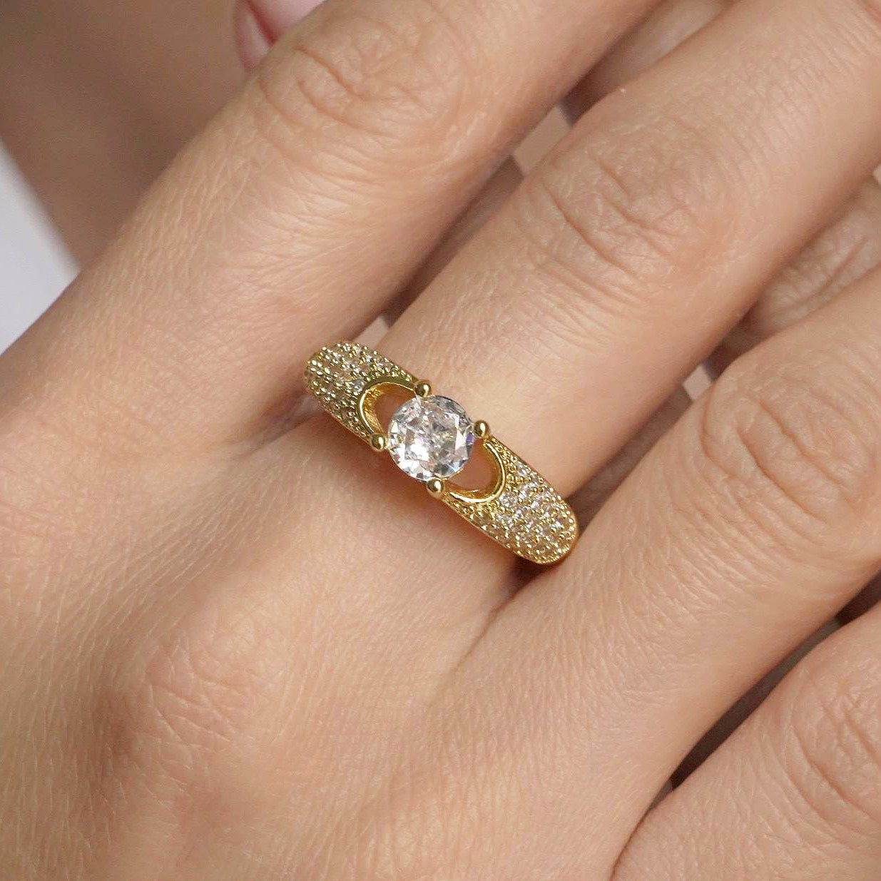 CC01814 Ring 18K Yellow Gold Plated Copper Cubic Zirconia