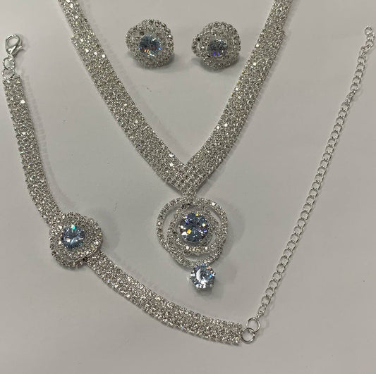 CC01716 Set 18K White Gold Plated Copper Crystal