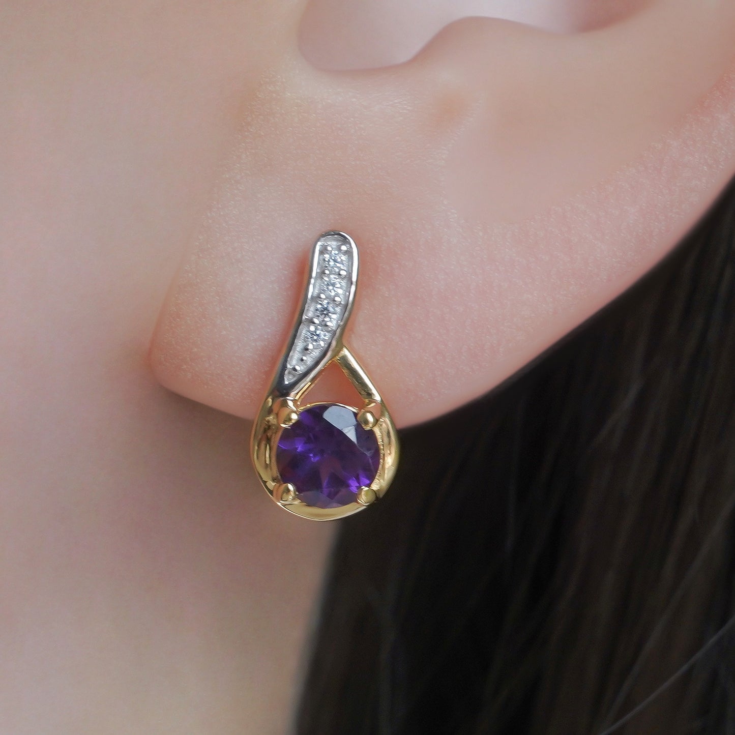 SZ16576 Sterling Silver 925 African Amethyst Fianite (Gold Plated)