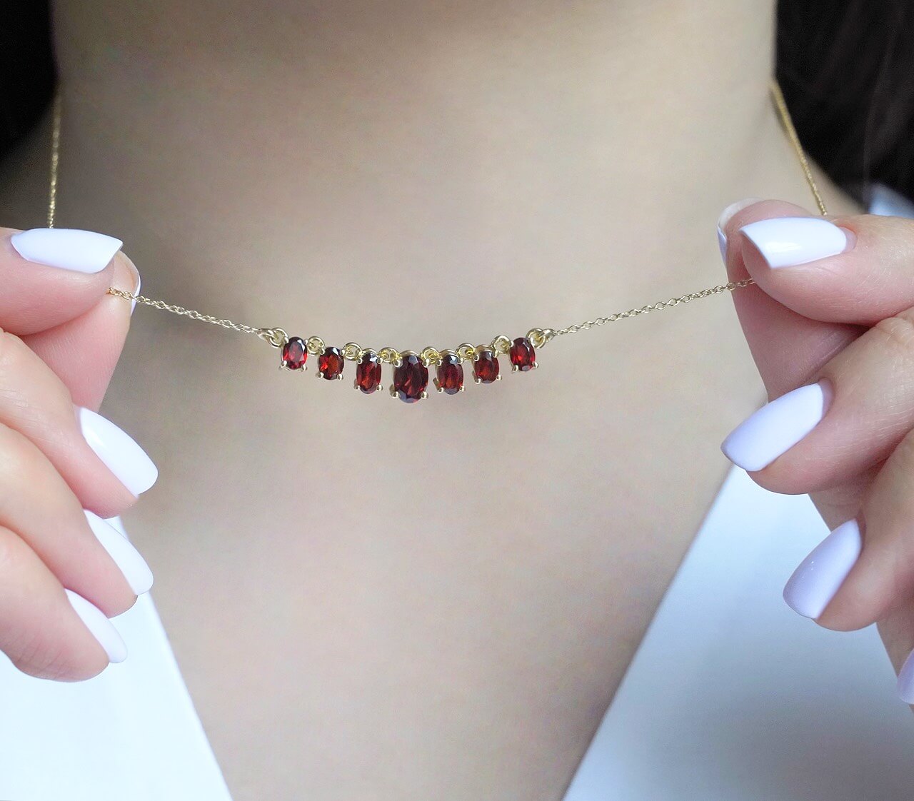 SZ16835 Necklace Silver 925 Garnet (Gold Plated)