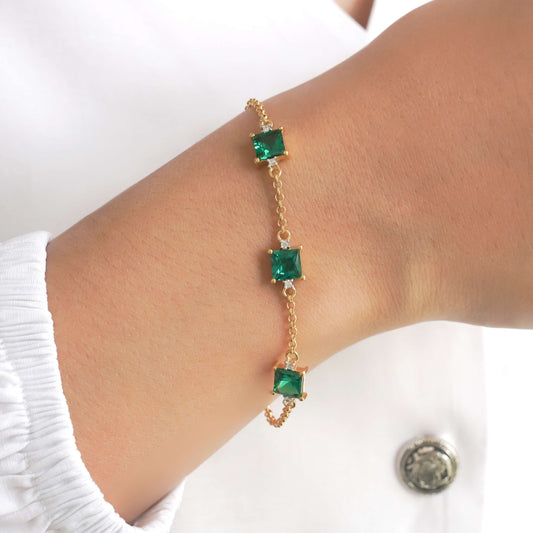 SZ16290 Bracelet Ring Silver 925 Emerald Linde Fianite (Gold Plated)