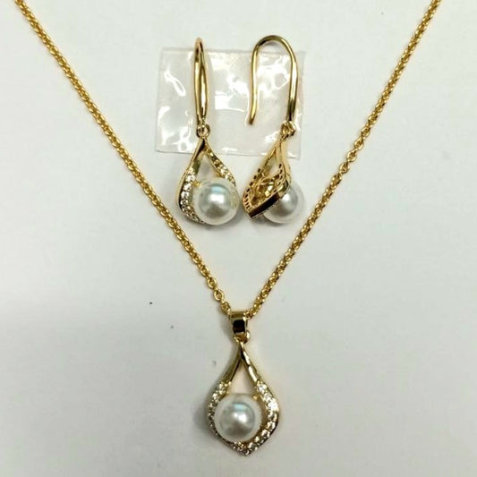 CC02062 Set 14K Gold Plated Cubic Zirconia Copper and Imitation Pearl