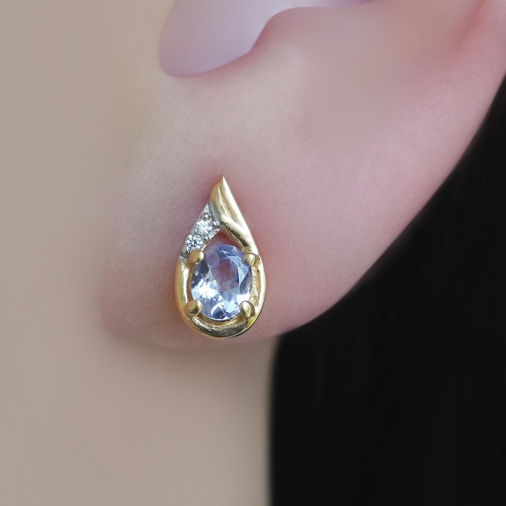 Серьги SZ16149 Серебро 925 Танзанит Пианит (Позолота)