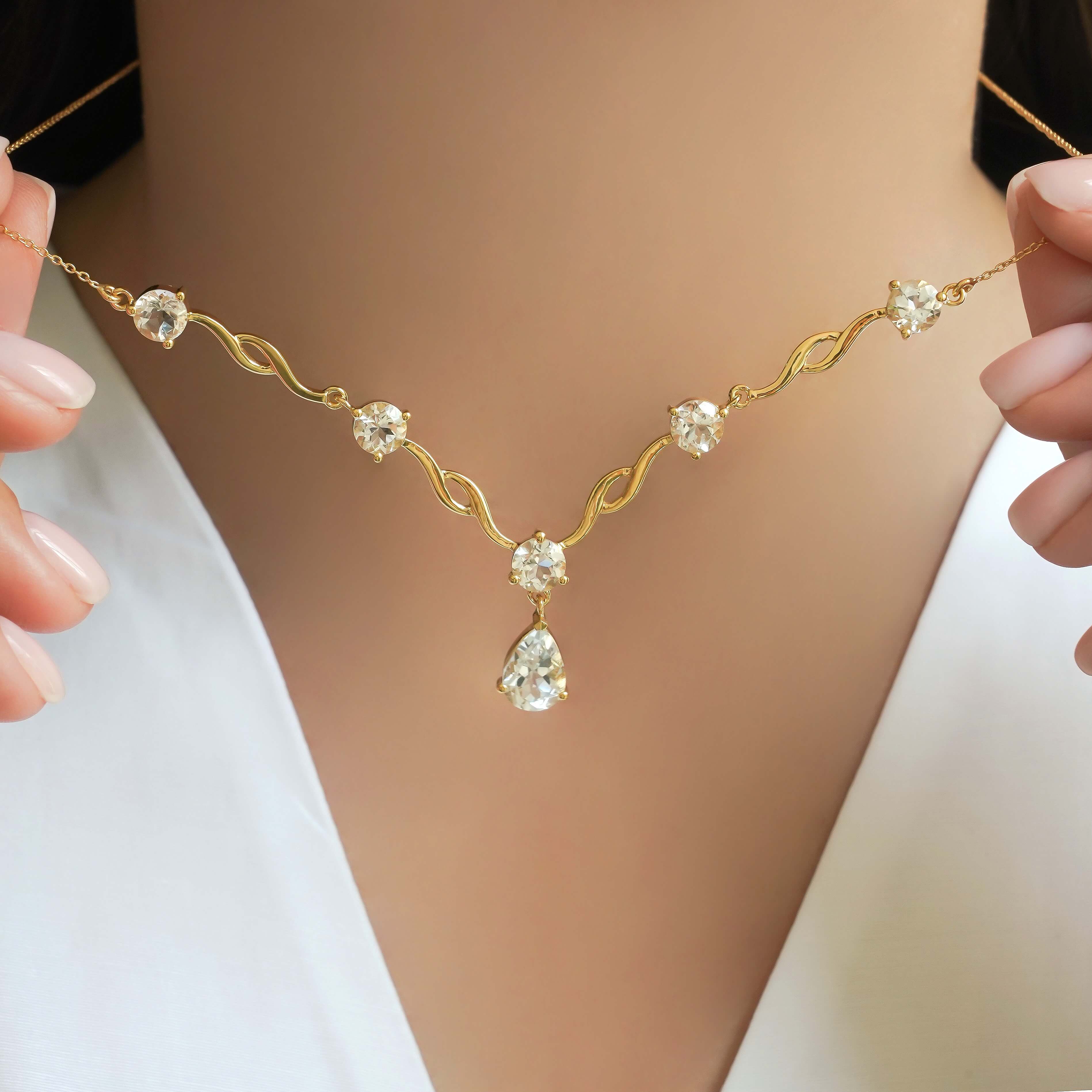 SZ15942 Necklace Silver 925 Topaz White (Gold Plated)