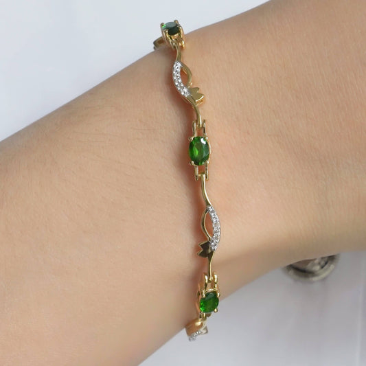 SZ14669 Bracelet Silver 925 Chrome Diopside White Topaz (Gold Plated)