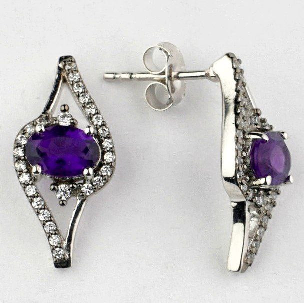 SZ11372 Earrings 925 Silver African Amethyst Cubic Zirconia