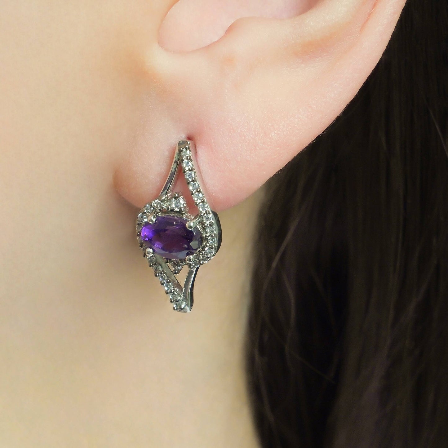 SZ11372 Earrings 925 Silver African Amethyst Cubic Zirconia